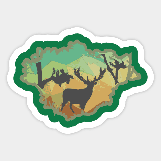 Deer between trees (abstract) Sticker by dablohotaka